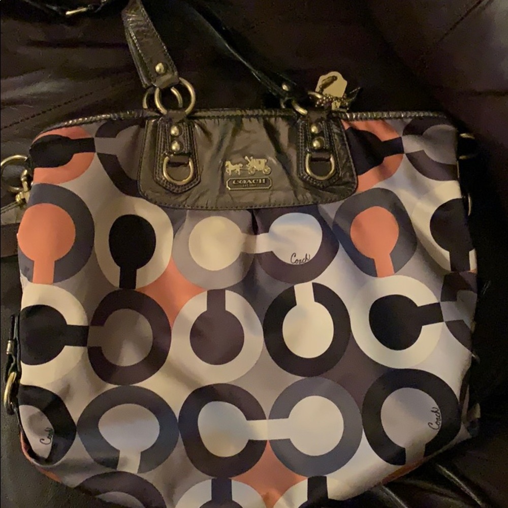 Grey optic coach handbag